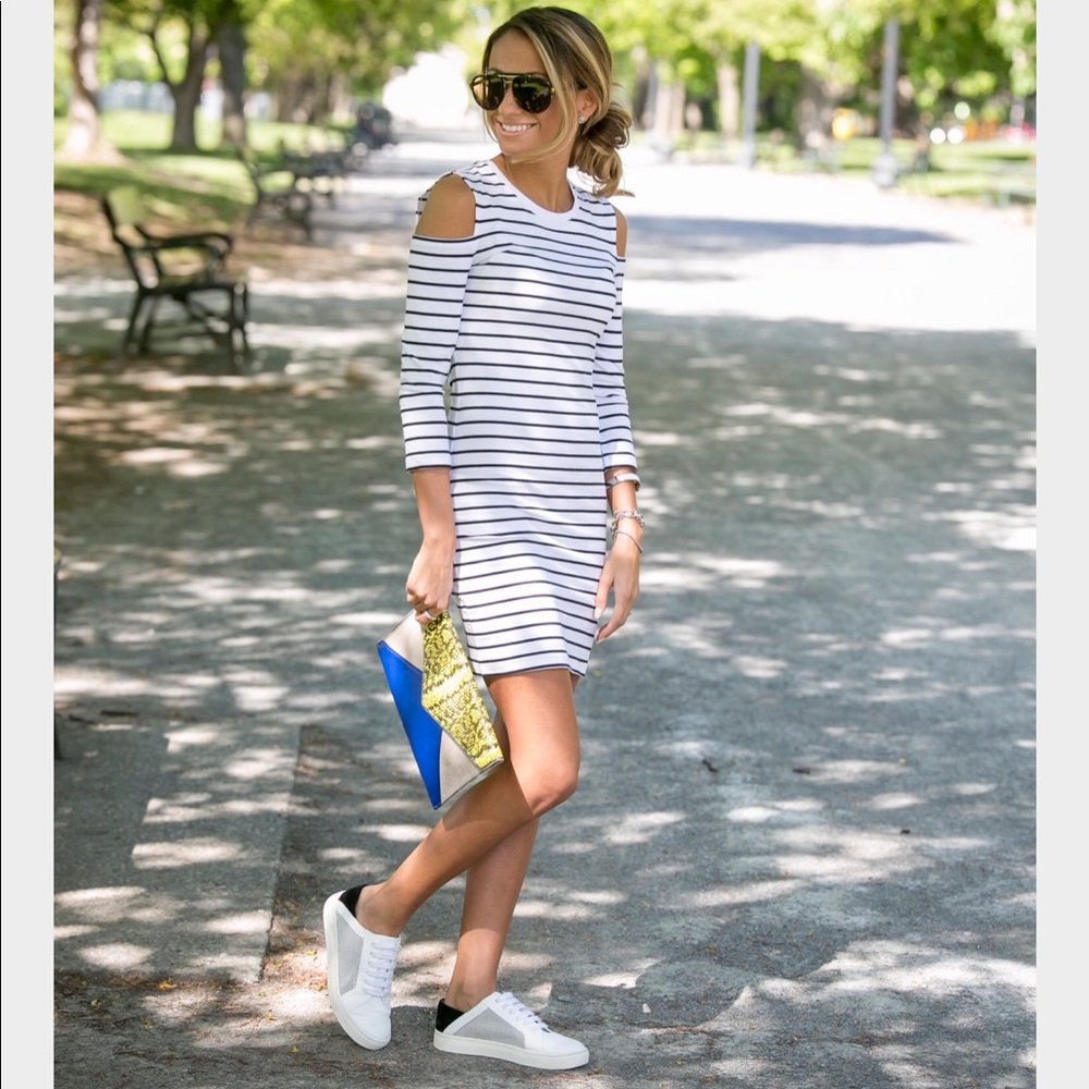 French Connection Cold Shoulder Striped Dress